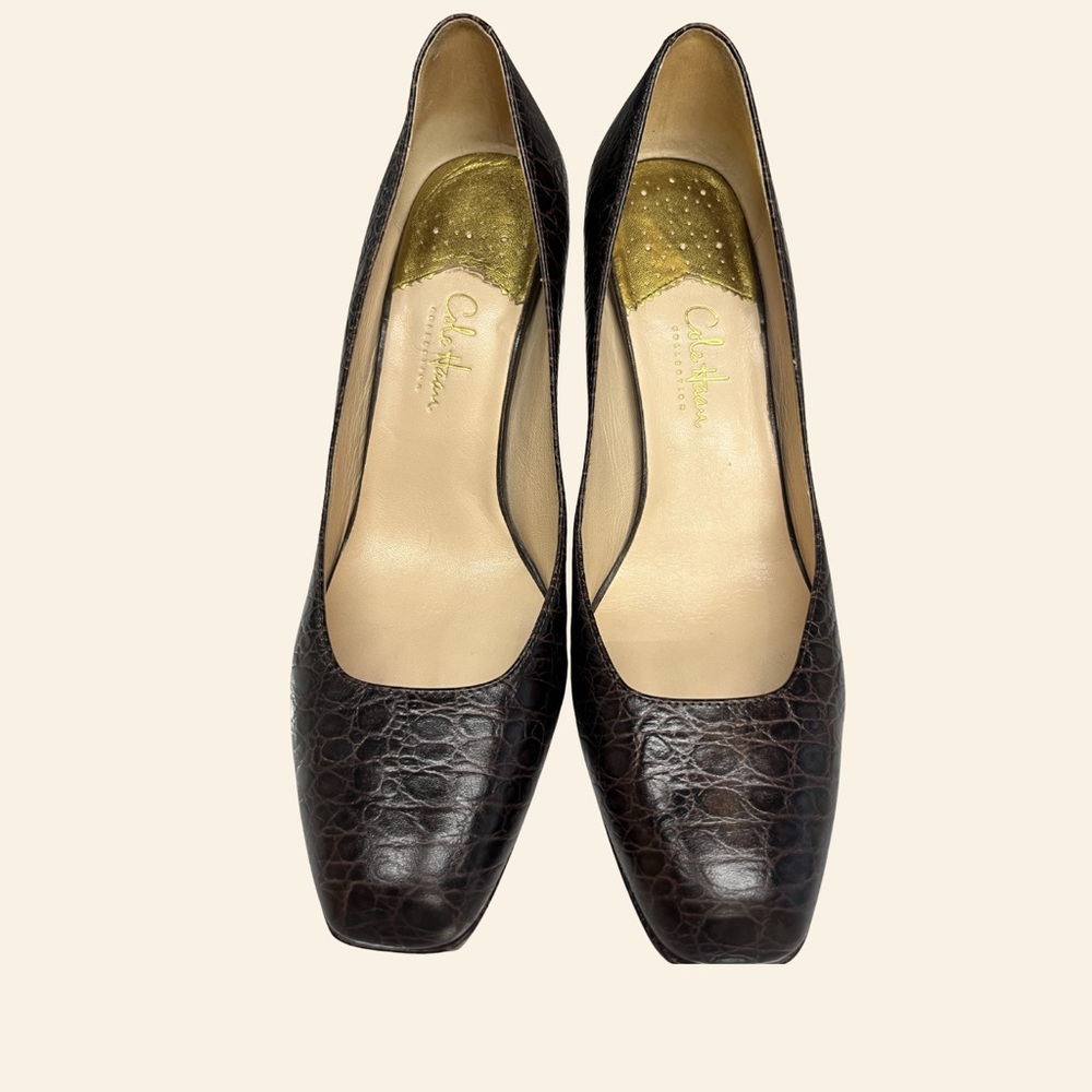 Cole Haan Women's Brown Leather Pumps Croc Embossed 9.